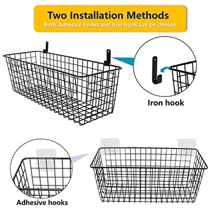 Joben Oligey 3 Set [Extra Large] Hanging Wall Baskets ,Wire Basket For Storage Pantry, Farmhouse Food Storage Kitchen Pantry Laundry Closet Garage RV ,Black - size: Black - Extra Large