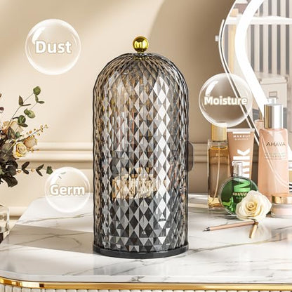 Dustproof Toothbrush Holder with Lid, 360 Rotating Countertop Electric Toothbrush Toothpaste Holders with Cover for Bathroom, 3 Slots Makeup Brush Holder with Lid for Vanity, Black - color: Dia Black