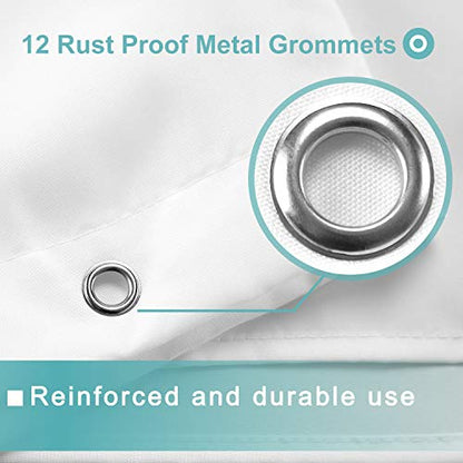Waterproof Fabric Shower Curtain Liner, 72 x 72 inch, White | Suction Cups Included, Machine Washable Cloth Shower Curtain for Bathroom, 72x72
