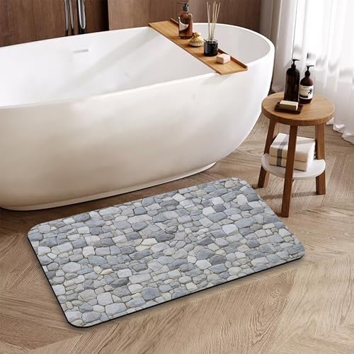 Stone Pattern Bathroom Rugs Mat, Super Absorbent Quick Drying Floor Mat for Bathroom Entryway 17"x30" - color: Stone Pattern