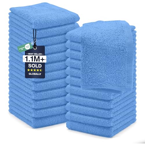 DAN RIVER 24 Pack Wash Cloths for Showering [12x12] - 100% Cotton Washcloths Premium Quality Flannel Face Cloths for Bathroom, Highly Absorbent and Soft Feel Wash Clothes, M Blue - color: Medium Blue, size: Wash Cloth (PK 24) - 12x12