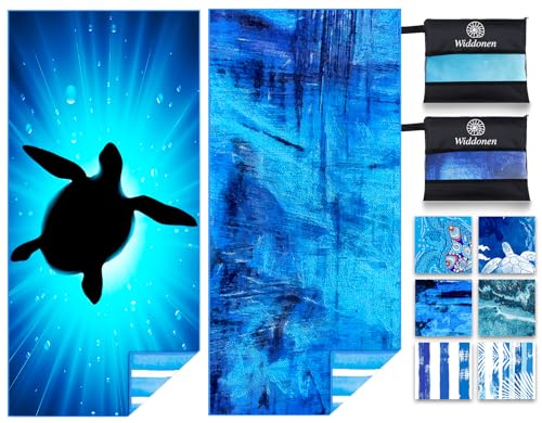 Widdonen Microfiber Beach Towel,Compact 2 Pack-71x32 Inch with Bag Travel | Extra Large,Lightweight,Thin,Sand Free,Quick Dry,Absorbent.Packable for Camping,Swim,Pool,Bath,Picnic,Cruise Essentials Gift - color: 2 Pack Dark Sea Turtle