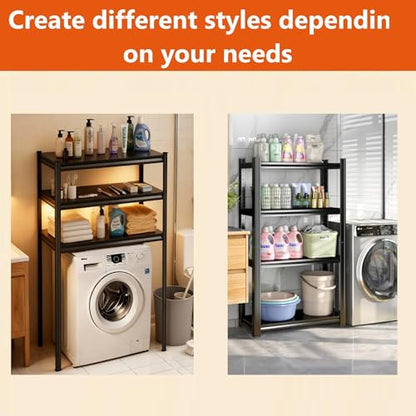 Over The Washer and Dryer Storage Shelf, Height-Adjustable 4-Tier Metal Organizer Rack for Washer Dryer, Space Saving Laundry Room Washer Shelf for Kitchen, Apartment, Black (63" Hx35.4" Wx13.8" D) - size: 63" Hx35.4" Wx13.8" D