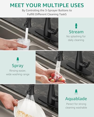 Mbillion Universal Matte Black Kitchen Faucet Spray Head Replacement | ABS,3 Function ,Pull-Down Nozzle with 14 Adapters,Compatible with Moen,Delta,Kohler,WEWE American Standard Sink Faucet Head - color: Black
