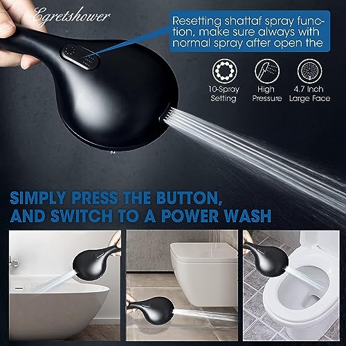 Shower Head with Handheld,High Pressure, 10 Spray Modes, Black | High Pressure Shower Head With 10 Spray Modes, Stay Clean Nozzles, Power Wash for Tub, Tile & Pets, Long 5 ft Hose - color: Black
