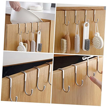Holibanna 4Pcs Stainless Steel Over the Door Hooks S-Shaped Double Hooks for Kitchen Cabinet Bathroom Towel Organizer 2.95X2.55 Inches