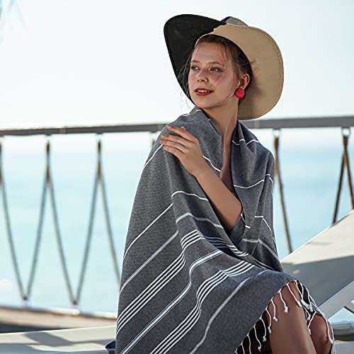 Turkish Beach Towel, Oversized 40" x 72", 100% Cotton - Black | Quick Dry, Sand Resistant, Reversible, Machine Washable, Lightweight Peshtemal Towel for Beach, Pool, Travel & Spa - color: Black