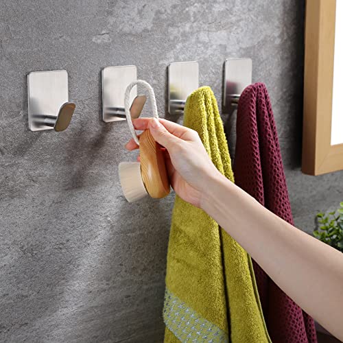 DELITON Adhesive Towel Hooks - SUS 304 Stainless Steel Shower Hooks for Bathroom Kitchen, No Drill for Hanging Towel Robe Coat(Silver, 26lb Max) - color: Silver