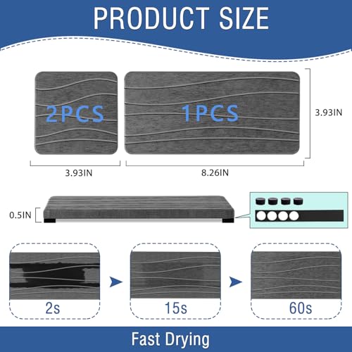 3PCS Water Absorbing Stone Tray, Fast Drying Stone Sink Tray, Stones Soap Trays, Water Absorbent Diatomite Trays, Diatomite Coasters for Kitchen Sink Bathroom Counter, Hand Soap Dish & Holders - color: 1pcs 21×10cm + 2pcs 10×10cm Dark Gray Wave