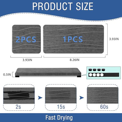 3PCS Water Absorbing Stone Tray, Fast Drying Stone Sink Tray, Stones Soap Trays, Water Absorbent Diatomite Trays, Diatomite Coasters for Kitchen Sink Bathroom Counter, Hand Soap Dish & Holders - color: 1pcs 21×10cm + 2pcs 10×10cm Dark Gray Wave