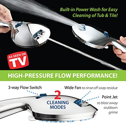 AquaCare 8-mode High Pressure Handheld Shower Head with 2-mode Power Wash | Stay Clean Nozzles, Dual Power Wash for Tub, Tile & Pets, Long 6 ft. Stainless Steel Hose, Wall & Overhead Brackets / Chrome - color: Premium Chrome, style: 2.5 Gallon Per Minute