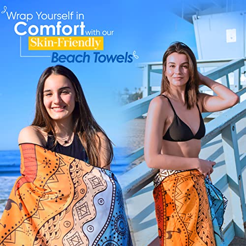 Microfiber Beach Towel - Quick Dry, Sand Free and Oversized 71x35 | Super absorbent, lightweight, swimming, gym, extra large, pool, cruise, camping, yoga, travel, compact, carry bag, vacation - color: Marrakesh