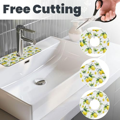 Yellow Lemon Green Leaves Kitchen Sink Splash Guard Faucet Mat Super Absorbent Fast Drying Mat Sink Gadgets-Fast Drying Pad Sink Mat For Kitchen Bathroom (15" X 5.5" ) - color: Yellow Lemon Green Leaves
