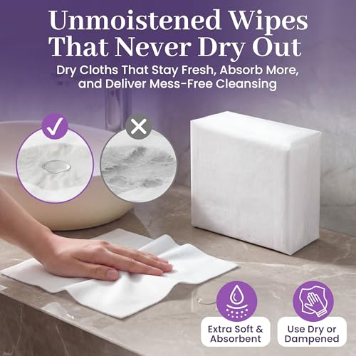 Disposable Dry Wipes, 100 Pack – Ultra Soft Non-Moistened Cleansing Cloths for Adults, Incontinence, Baby Care, Makeup Removal – 9.5" x 13.5" - Hospital Grade, Durable – by ProHeal