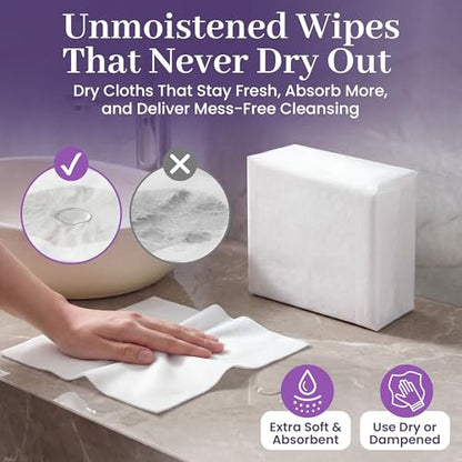 Disposable Dry Wipes, 100 Pack – Ultra Soft Non-Moistened Cleansing Cloths for Adults, Incontinence, Baby Care, Makeup Removal – 9.5" x 13.5" - Hospital Grade, Durable – by ProHeal