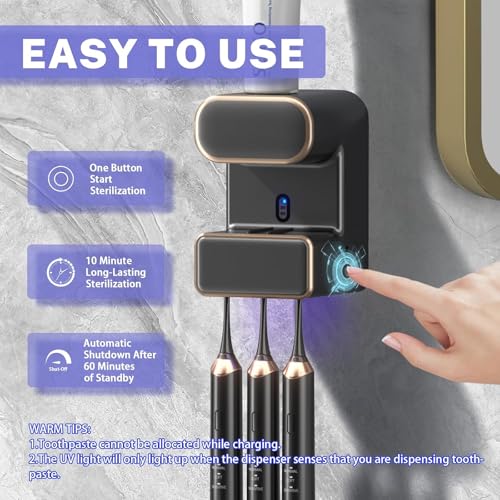 Automatic Toothpaste Dispenser,Wall Mounted Electric Toothpaste Dispenser with 3 Toothpaste Slots,Toothpaste Dispenser for Kids and Adults (Black)