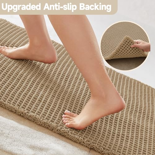 TYUU Waffle Runner Rug Bathroom, Long Boho Bathroom Rugs Non Slip Washable Super Absorbent Quick Dry Farmhouse Bath Mat, 72"x24" Khaki - color: Khaki, size: 2' X 6' (Runner)