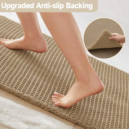 TYUU Waffle Runner Rug Bathroom, Long Boho Bathroom Rugs Non Slip Washable Super Absorbent Quick Dry Farmhouse Bath Mat, 72"x24" Khaki - color: Khaki, size: 2' X 6' (Runner)