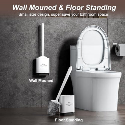 Silicone Toilet Brush, Ventilation Slots Holder 1 Pack Pearl White | Flexible Bristles Flat Head for Rim, Hair Tangle-Free, Easy to Clean, Compact Design, Rustproof Handle, for Toilet/Sink/Tub - color: White