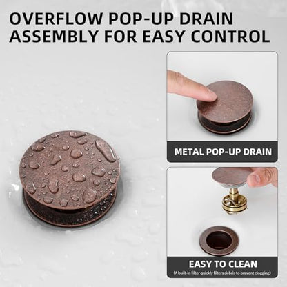 Bathroom Sink Faucet Waterfall Bath Faucets with Pop Up Drain Stopper | Antique Copper,Single Handle Single Hole, Commercial Rustic Farmhouse Vanity Sink,with Supply Lines Hose By Bathfinesse - color: Copper