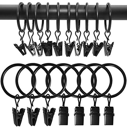 100 Pack Curtain Rings with Clips, Drapery Clips with Rings, Drapes Rings 1.26 in Interior Diameter, Fits up to 1 Inch Curtain Rod, Black - color: Black, size: 1.26" I D 100 Pack