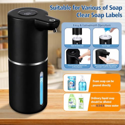 Automatic Liquid Soap Dispenser Touchless | USB Rechargeable Smart Hand Soap Dispenser, 4-Level Adjustable, 12oz Wall Mounted for Bathroom Kitchen(Black, Liquid) - color: Black