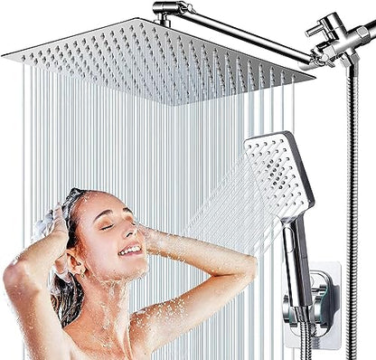 rain shower head with handheld spray,10''High Pressure Rainfall Shower Head / 3 Setting Handheld Shower head Combo with 11'' Extension Arm and 78" Extra Long Hose/Square Rain shower head(Chrome) - color: Chrome, size: 10'' Showerhead Set
