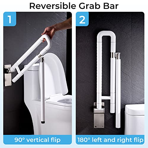 Modunful Upgraded Handicap Grab Bar for Bathroom, Flip Up Toilet Hand Rail for Elderly, Disabled, Pregnant, 23.6 Inch, White, Textured Finish, Stainless Steel - color: S-2910.White