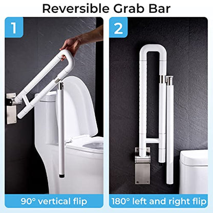 Modunful Upgraded Handicap Grab Bar for Bathroom, Flip Up Toilet Hand Rail for Elderly, Disabled, Pregnant, 23.6 Inch, White, Textured Finish, Stainless Steel - color: S-2910.White