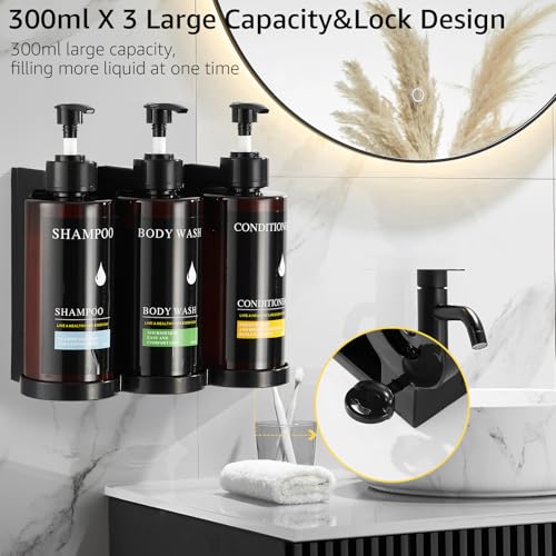 Pollock Shampoo and Conditioner Dispenser Set of 3,12.85 Oz *3 Chamber