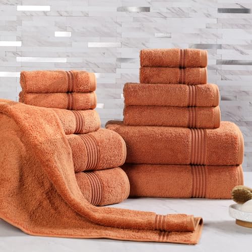 SUPERIOR Egyptian Cotton 12-Piece Towel Set, Assorted Towels for Home Bathroom, Master Bath, Decor Essentials, Includes 4 Bath, 4 Hand, 4 Face Towels/Washcloths, Quick Dry, Absorbent, Caramel Brown - color: Caramel Brown, size: 12 Piece Towel Set