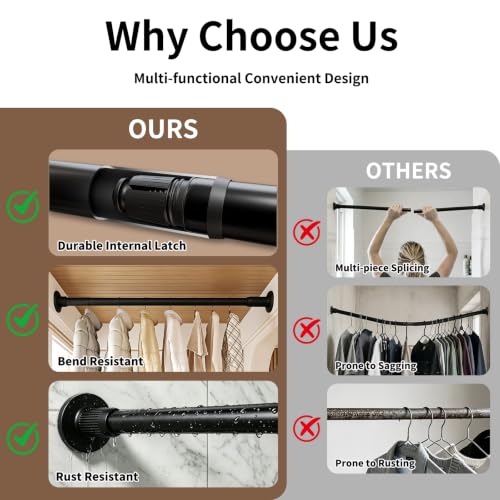 Extra Long Tension Rod, No Drill Heavy Duty Curtain Rod 78-106 Inch | 1" Diameter Steel Tube, Damage Free, Rust Resistant, Non-Slip, For Large Windows, Patio