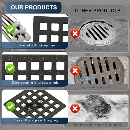 Uni-Green 3-3/4 inch Square Shower Drain Grate - 3.75" Matte Black Shower Floor Drain Cover Replacement - SUS304 Stainless Steel Hair Catcher/Drain Strainer for Bathrooms, Showers - color: Matte Black