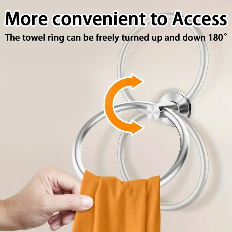 Stainless Steel Black Round Adhesive Towel Ring Hooks, Rustproof, No-Drill Wall Holder, Modern Design for Bathroom, Kitchen & Laundry Room - color: Black