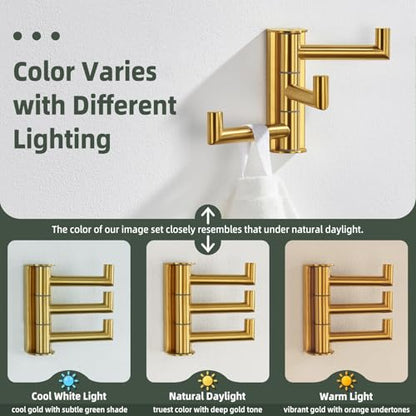 Angle Simple Swivel Towel Hook for Bathroom, Coat Hook Brushed Dark Gold | SUS304 Stainless Steel, 3 Foldable Arms, Space Saving Kitchen Hand Wash Towel Holder, Screws Mounted - color: Brushed Dark Gold, size: 1 Pack
