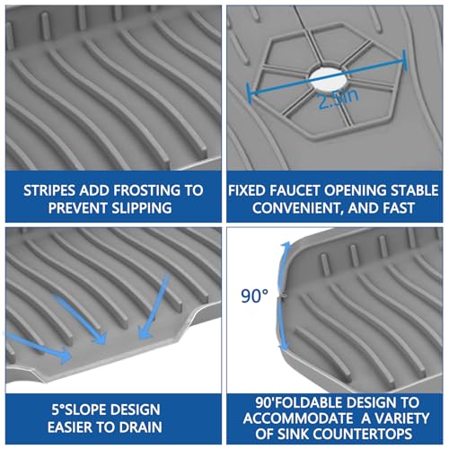 Kitchen Sink Splash Guard Gen2-30" x 6'' Silicone Sink Mat Splash Guard fit for Countertop, Bathroom,Farmhouse,RV by EBIGIC (Grey) - color: Grey 30in, size: 30”x 6.0”