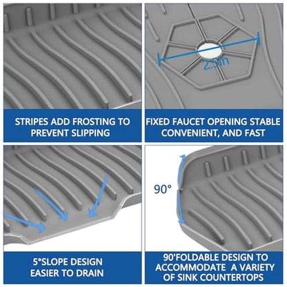 Kitchen Sink Splash Guard Gen2-30" x 6'' Silicone Sink Mat Splash Guard fit for Countertop, Bathroom,Farmhouse,RV by EBIGIC (Grey) - color: Grey 30in, size: 30”x 6.0”