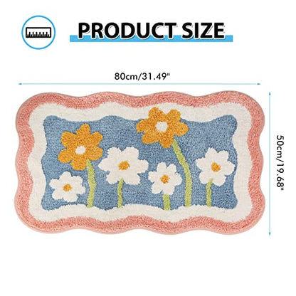 Floral Shag Bath Rug, Extra Soft, High Absorbent, Non-Slip Plush Shaggy Bath Carpet, Machine Washable, Great for Bathroom Floor, Tub and Shower, (15.75"x 23.62", Flowers) - size: 1'4" x 1'11" (Rectangular)