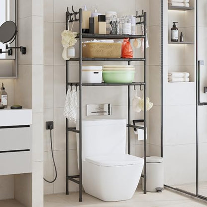 3-Tier Over-The-Toilet Storage Shelf - Sturdy Stainless Steel Bathroom Organizer for Toiletries, Towels & Essentials - Space-Saving Design - color: White