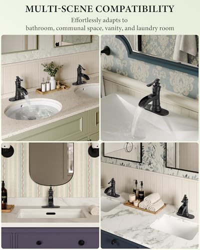 Black Bathroom Faucet Matte Waterfall Sink Farmhouse Vanity Single Hole | Faucets One Handle Basin Antique centerset with Pop Up Drain Stopper Mixer Tap Overflow Supply Line by Homevacious - color: Matte Black