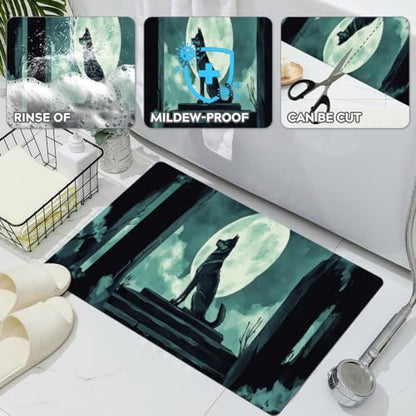 Bathroom Runner Mat Rugs Long,Dark Wolf Moon Illustration Diatomite Stone Bath Mat Large Absorbent Diatomaceous Earth Mat Non Slip Fast Dry Shower Mat Bathroom Rugs Floor Mat 16x42in - color: Design11