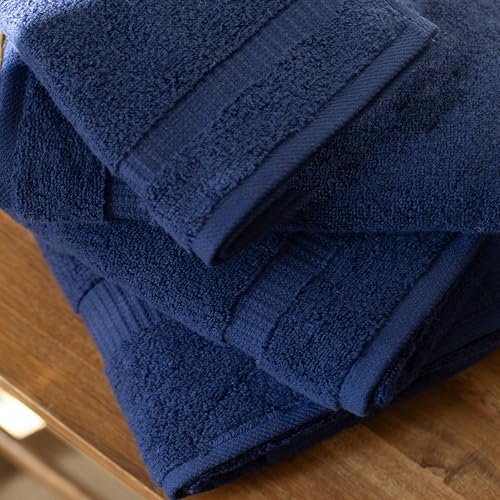 SALBAKOS - Luxury 6 Piece Towel Set, 100% Turkish Cotton, Quick Drying, Highly Absorbent & Comfy, Includes 2 Bath Towels, 2 Hand Towels & 2 Washcloths | (Navy) - color: Navy, size: 6 Piece Towel Set