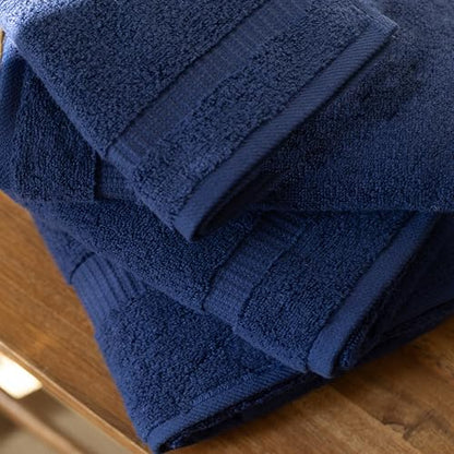 SALBAKOS - Luxury 6 Piece Towel Set, 100% Turkish Cotton, Quick Drying, Highly Absorbent & Comfy, Includes 2 Bath Towels, 2 Hand Towels & 2 Washcloths | (Navy) - color: Navy, size: 6 Piece Towel Set