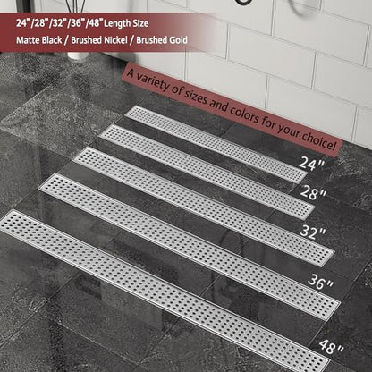Linear Shower Drain, 32 inch Brushed Nickel | Including Hair Catcher and Removable Grate, 304 Stainless Steel, Easy to Install and Clean (Drain Base Not Included) - color: Brushed Nickel, size: 32 inch