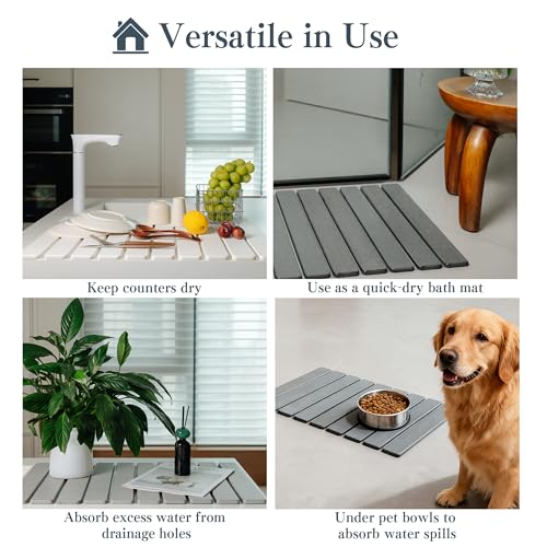 2pcs Stone Dish Drying Mat for Kitchen Counter, Quick-Dry Diatomaceous Earth Water Absorbent Pad & Countertop Drainer, Home Essentials for Bath and Pets - Marble Light Grey, 24x16’’ & 8x4’’ - color: Marble Light Grey