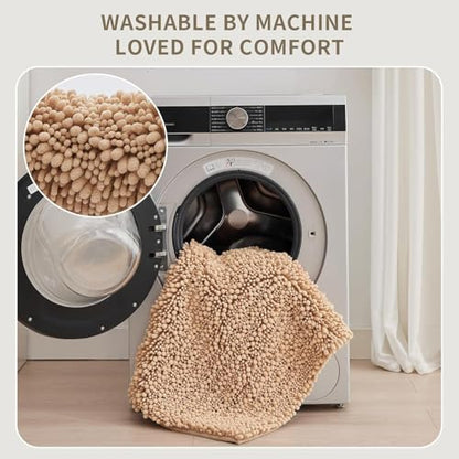 Toilet Rugs U-Shaped Mat 24x24, Contour Bathroom Mat - Ultra Soft & Absorbent Chenille, Quick-Dry, Machine Washable with Non Slip Barrier Backing, Beige - color: Beige, size: 24" X 24"(Toilet Rug)