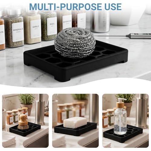 Honeycomb Silicone Soap Dish, Self Draining Soap Holder with Raised Grid Design, Non Slip Soap Saver Tray, Quick Dry Soap Dish for Bathroom Kitchen Sink Shower, Black & Black - color: Black