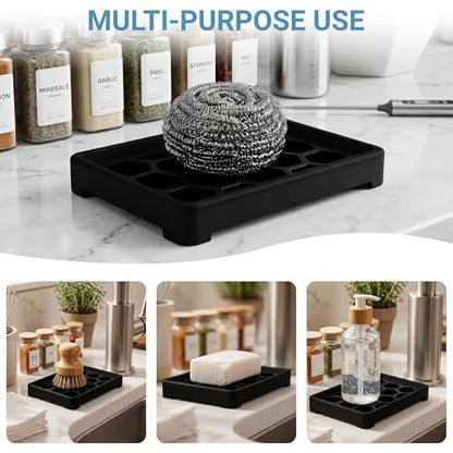 Honeycomb Silicone Soap Dish, Self Draining Soap Holder with Raised Grid Design, Non Slip Soap Saver Tray, Quick Dry Soap Dish for Bathroom Kitchen Sink Shower, Black & Black - color: Black