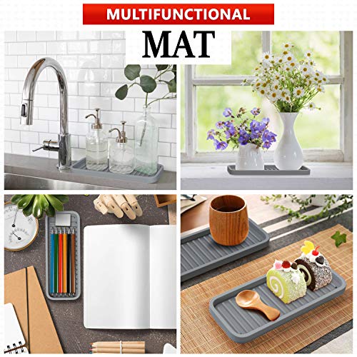 ZAPPOWARE Silicone Kitchen Sink Caddy Sponge Holder 9"x3.5" Gray - Bathroom Vanity Tray Organizer, Soap Tray for Dish Scrubber, Soap Dispenser - size: 9"x3.5"