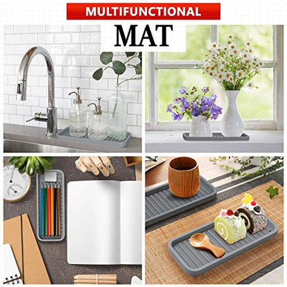 ZAPPOWARE Silicone Kitchen Sink Caddy Sponge Holder 9"x3.5" Gray - Bathroom Vanity Tray Organizer, Soap Tray for Dish Scrubber, Soap Dispenser - size: 9"x3.5"